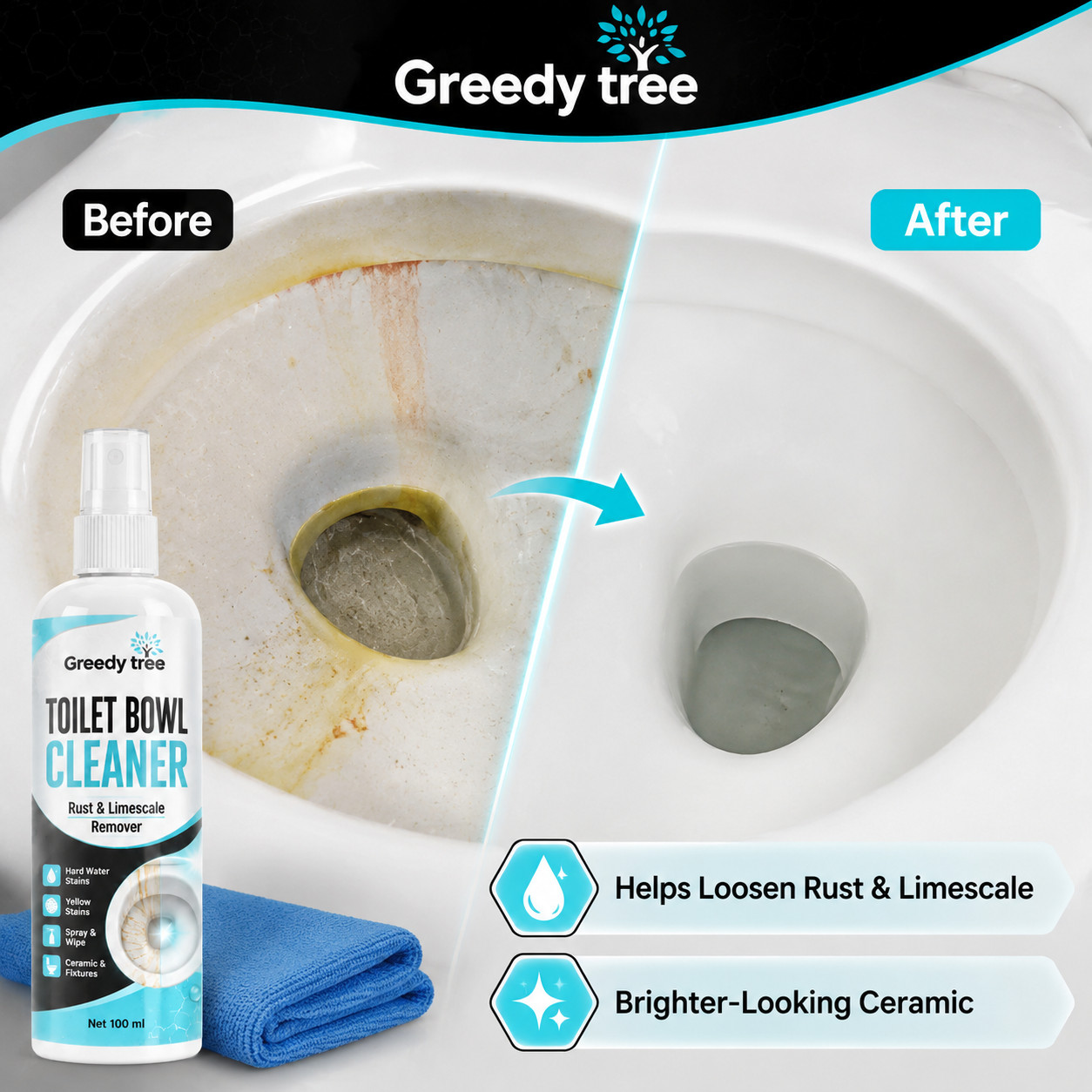 Limescale Remover Spray for Toilet Sink Faucet and Tub Water Spots