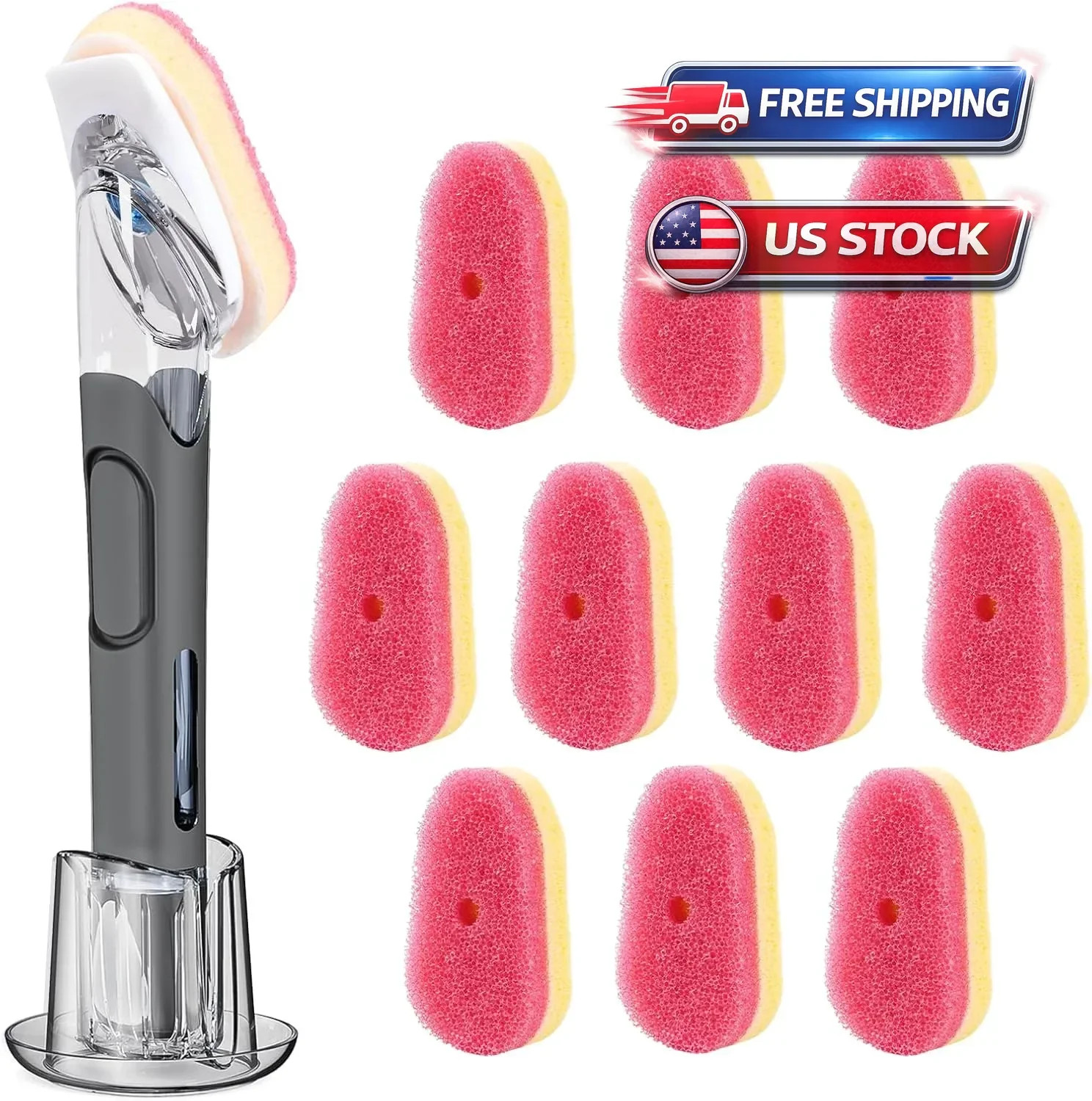 Dish Wand Scrubbing Brush Replacement Heads Pink 10 Pack Soap Dispensing Sponge