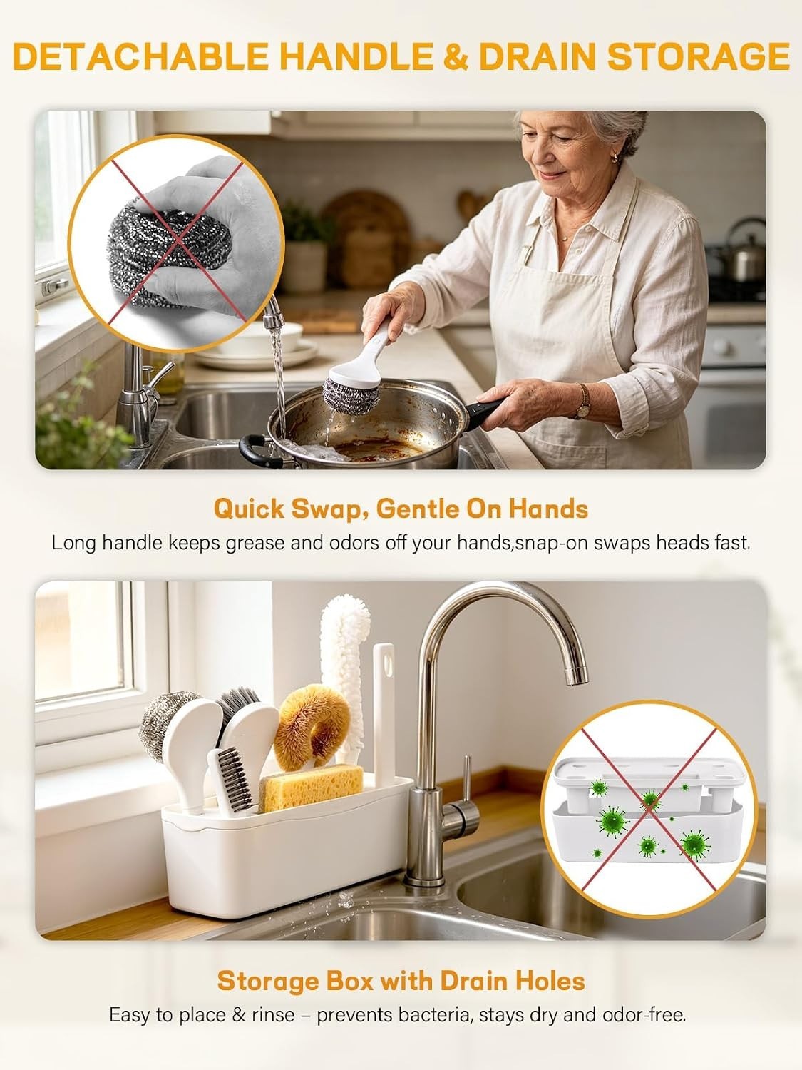 7-Pack Kitchen Cleaning Dish Brush Set with Storage Box for Pan & Bottle
