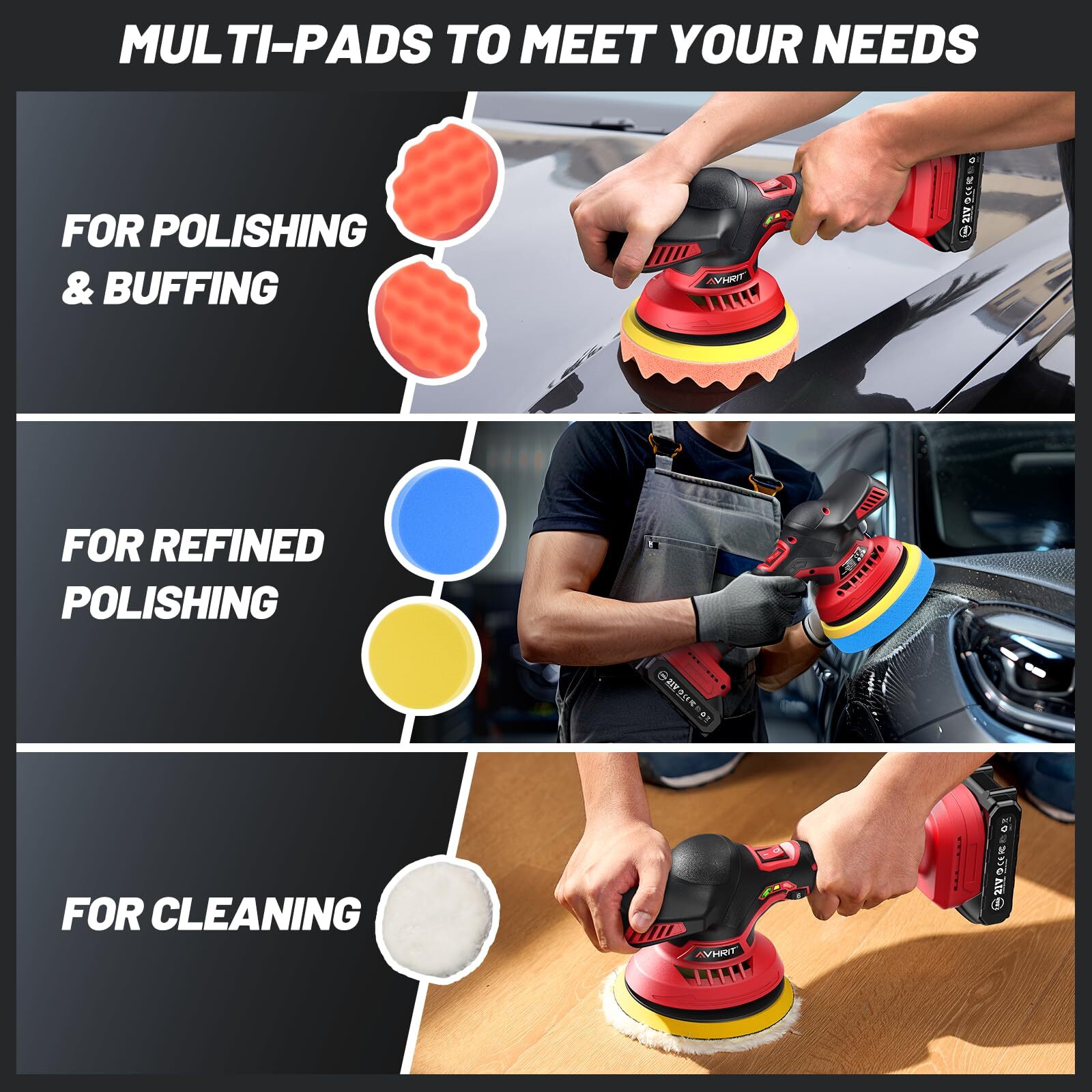 Cordless Car Buffer Polisher Kit W/ 2x2000mah 21v Batteries 6 Inch Car Buffer Wa