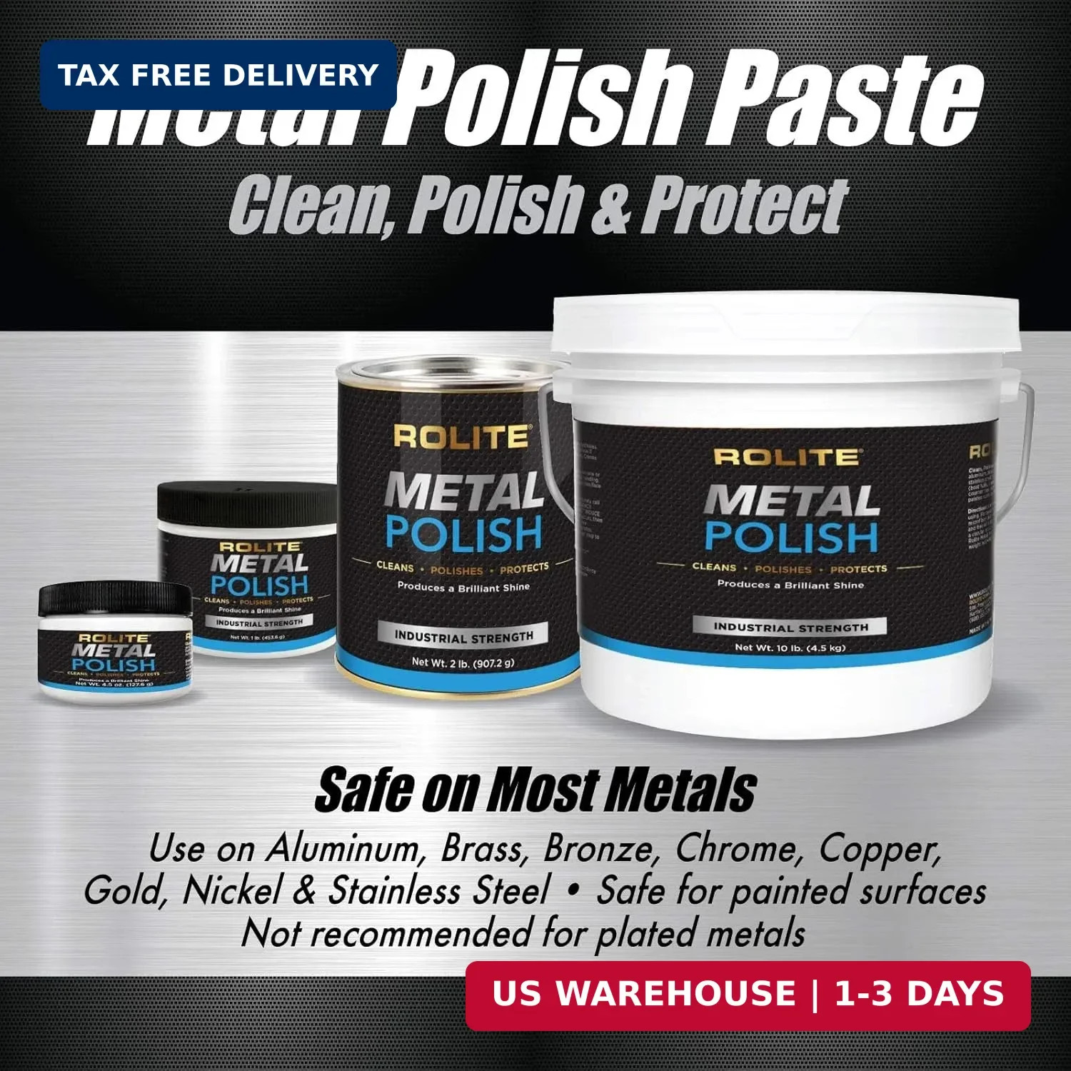 Rolite Metal Polish Paste, 4.5 oz, Industrial Strength Scratch Remover & Cleaner