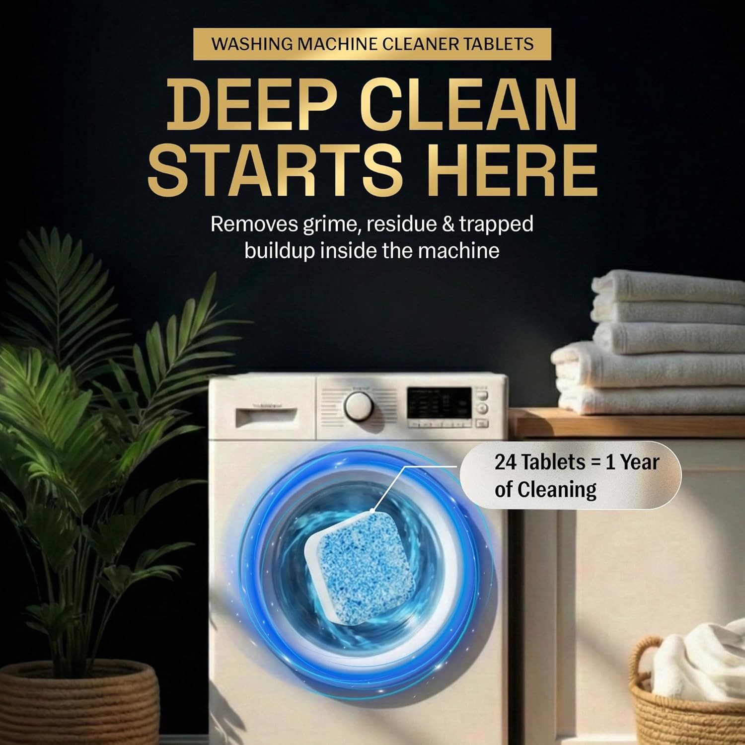 Washing Machine Cleaner Tablets 24 Pack Deep Clean Odor Remover Front Load