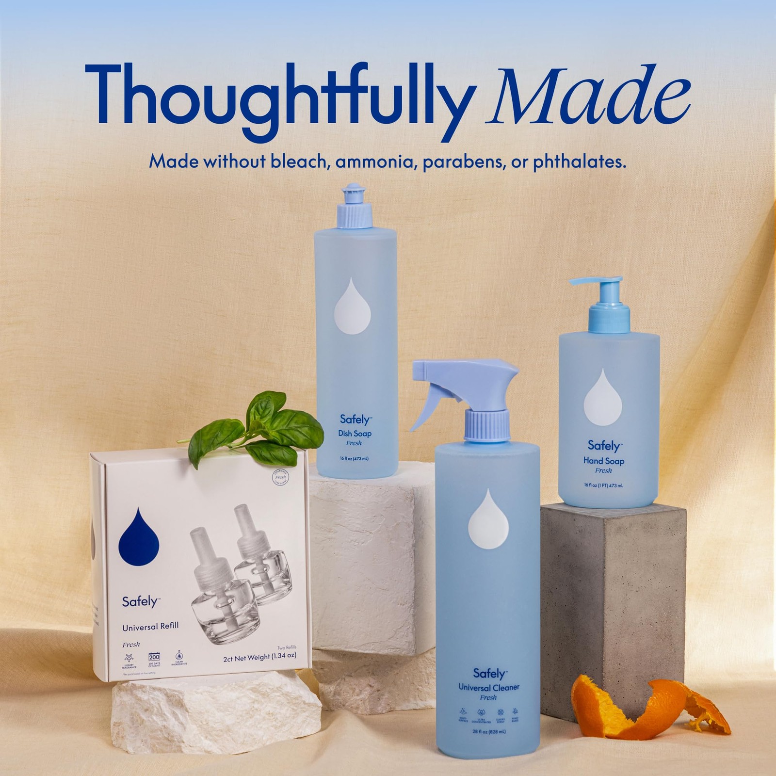 Safely Plant-Based Multi Purpose Cleaner Spray, Fresh Basil & Mandarin Scent,…