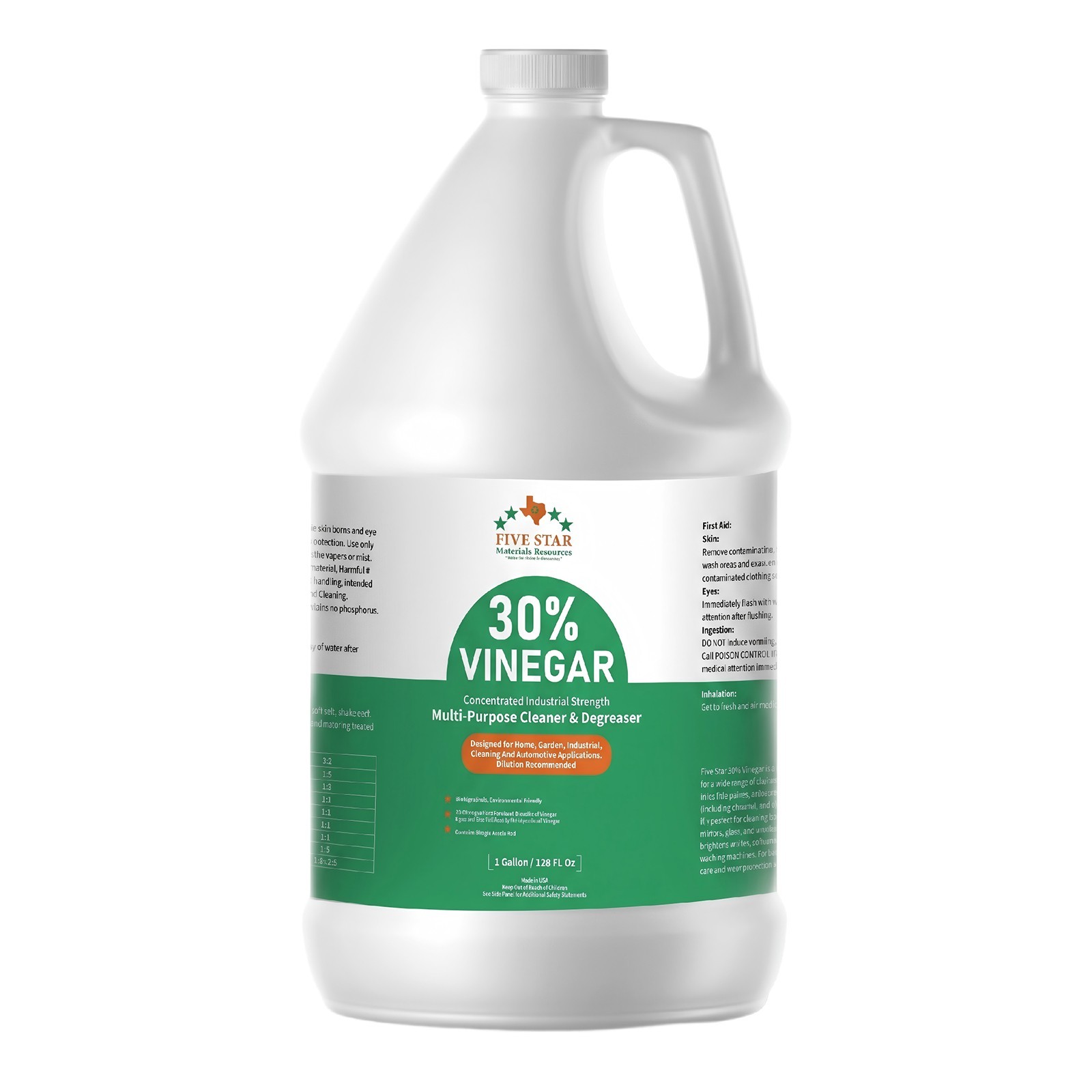 30% Concentrated Vinegar 1 Gallon 7X Max Power Pure White Cleaning Vinegar
