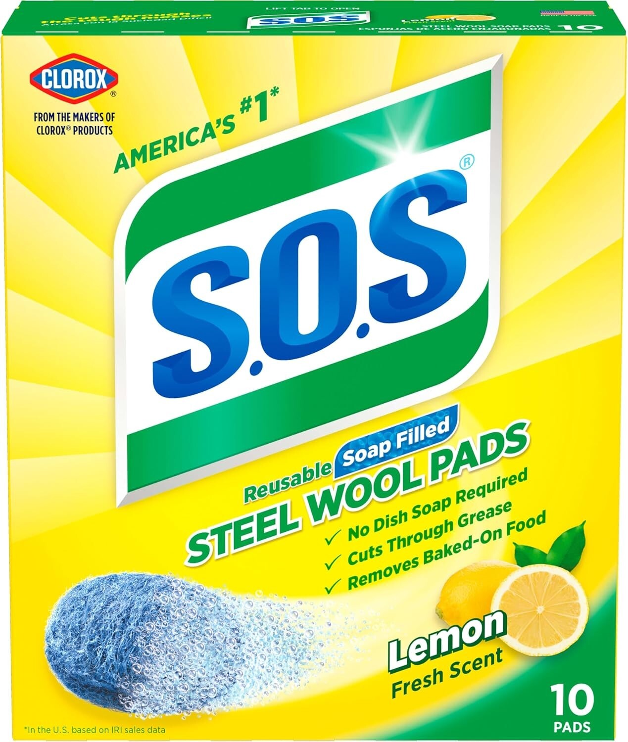 S.O.S Steel Wool Soap Pads, Lemon Fresh, 10 Count