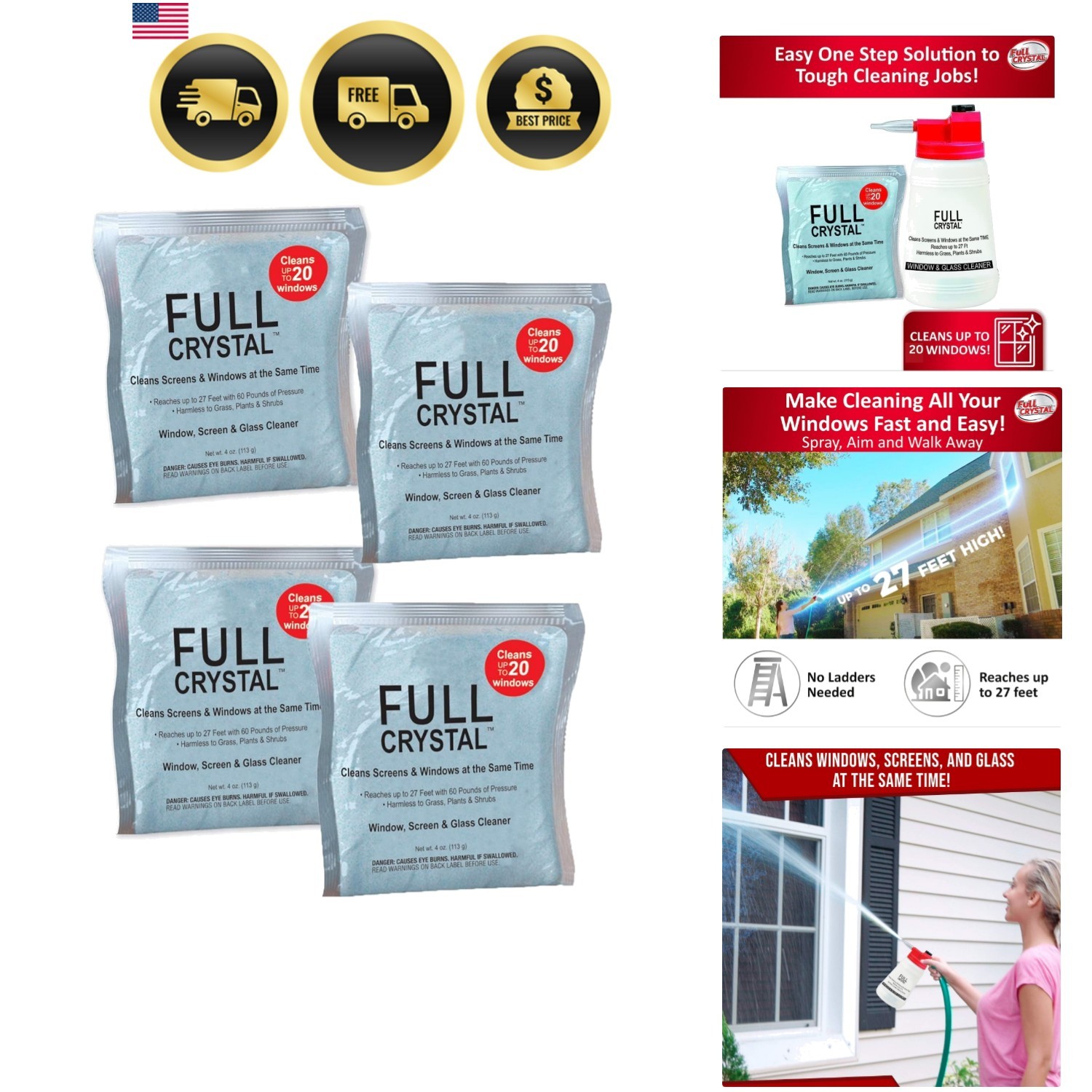 Refill Kit – 1 lb Crystal Powder Exterior Window Cleaner for Glass and Screen…