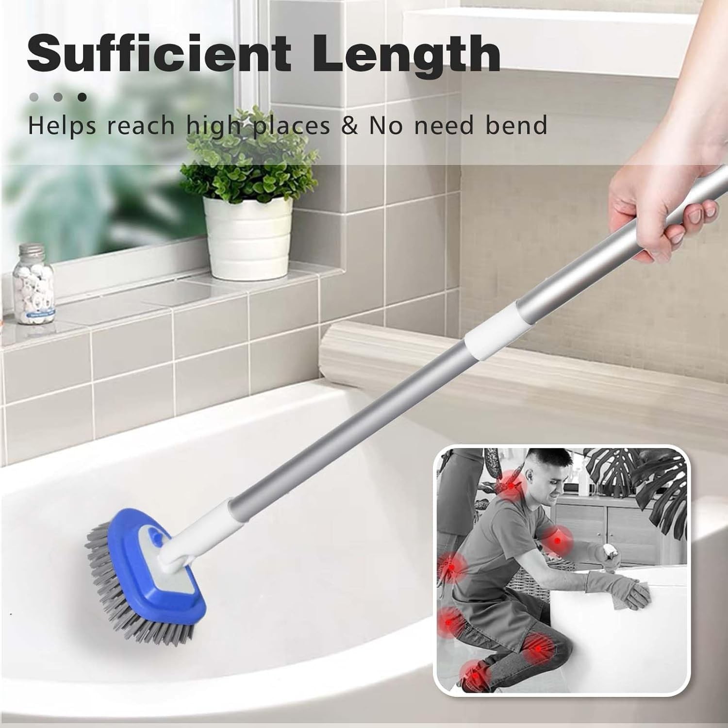 3-in-1 Floor Scrubber and Bathtub Cleaner with 52-Inch Adjustable Long Handle…