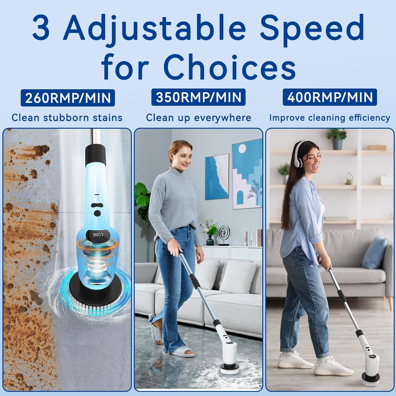 Electric Spin Scrubber，Upgrade Electric Spin Cordless Tub and Tile Scrubber