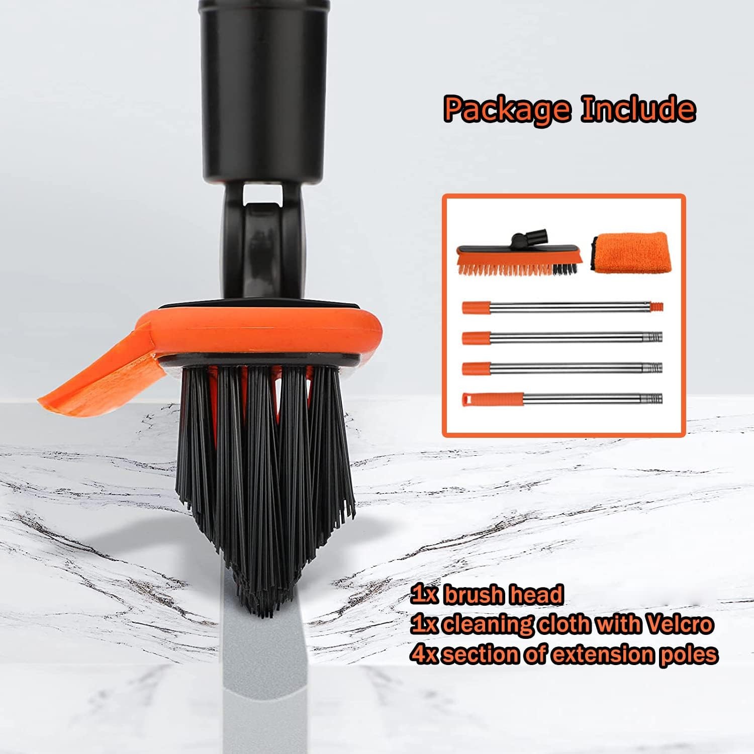 2-in-1 floor cleaning brush and tile grout brush, V-shaped corner brush (orange)
