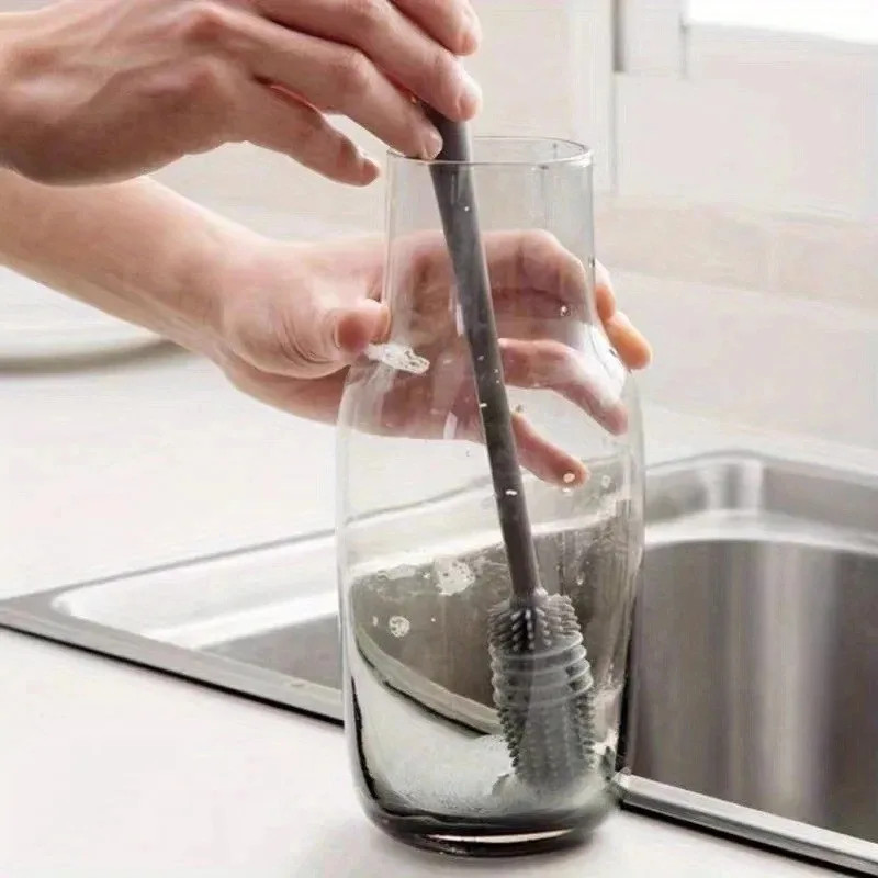 Silicone Milk Bottle Brush Cup Scrubber Glass Cleaner Kitchen Cleaning Tool Long