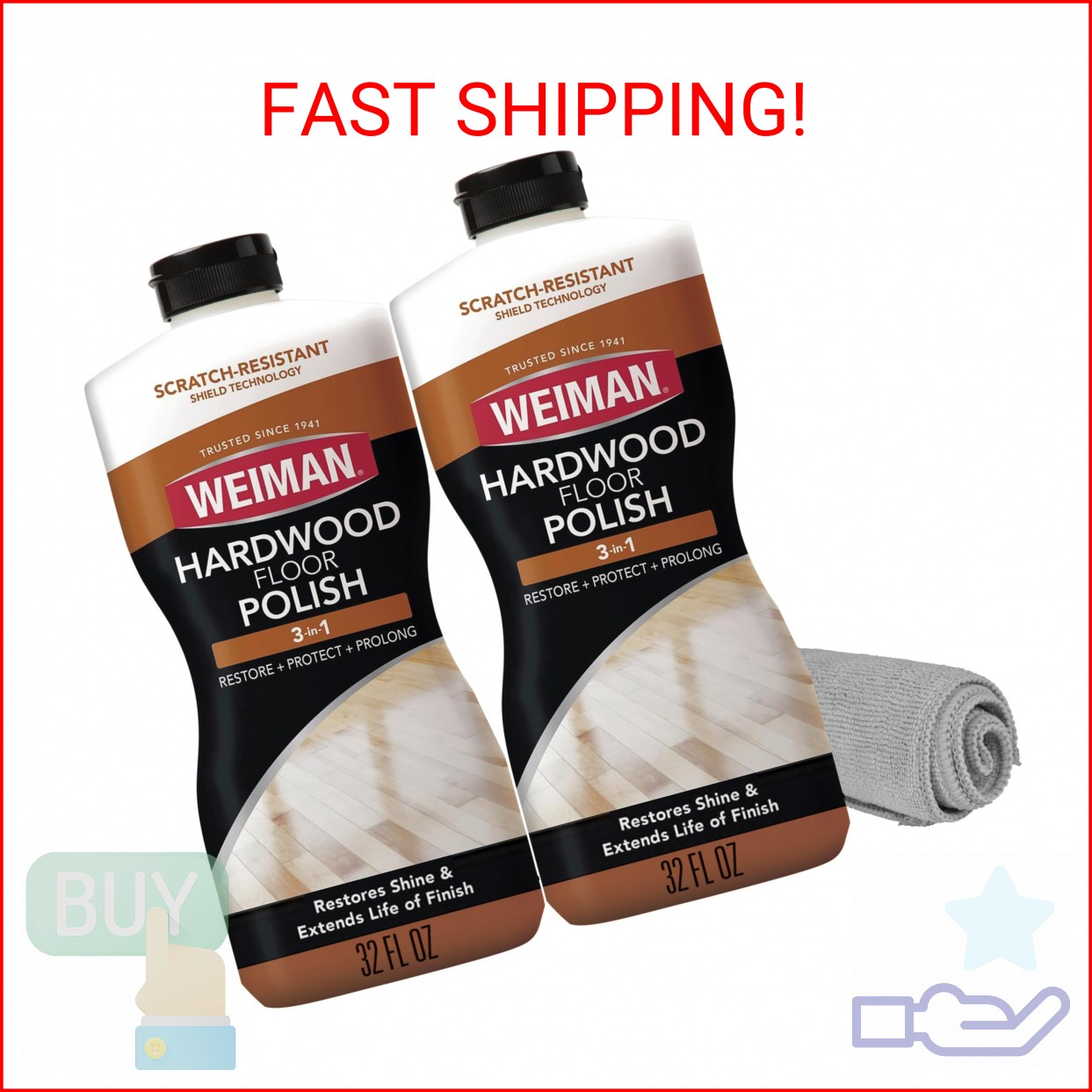 Weiman Wood Floor Polish and Restorer 32 Oz 3PC Bundle – High-Traffic Hardwood F