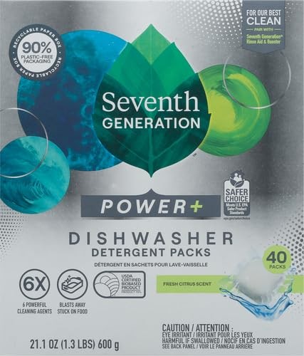 Seventh Generation Dishwasher Detergent Packs 40 Count Plant Based Clean Power