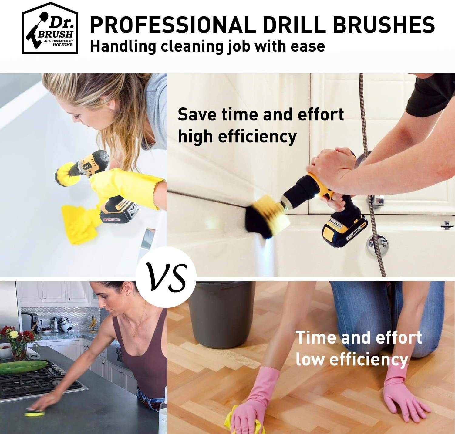 Drill Scrub Brushe Cleaning Extended Long Attachment Set 4 Pack Power Scrubber