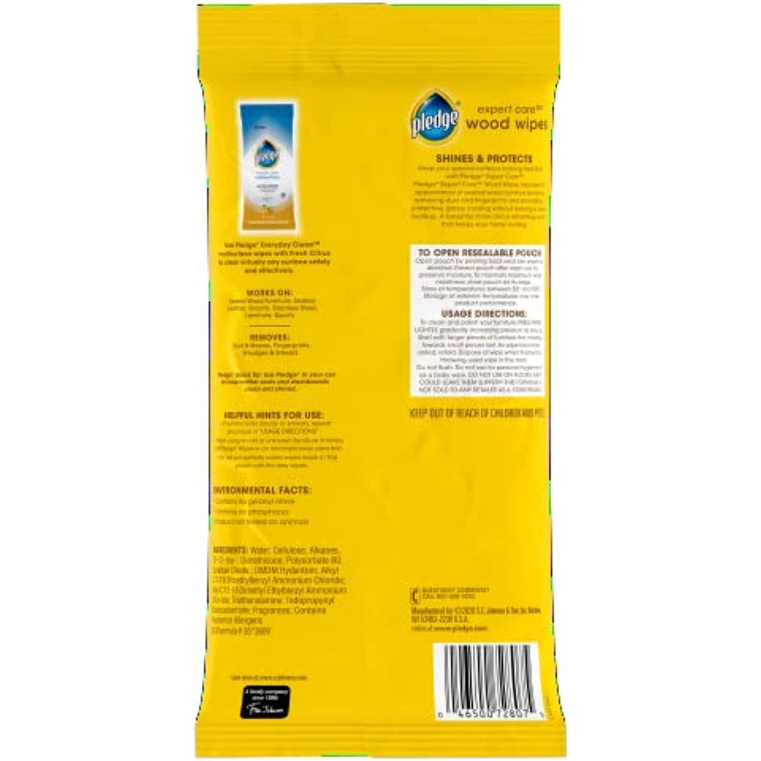 Pledge Multi-Surface Furniture Polish Wipes, Works on Wood, Granite, and