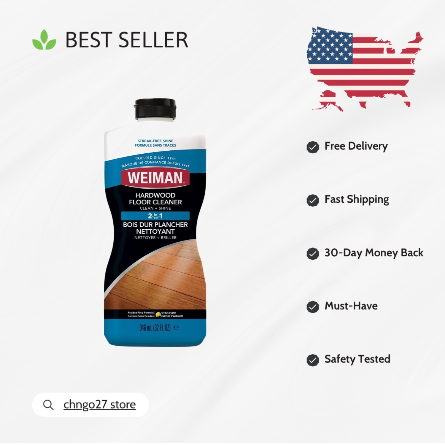 Plant-Based 32 Oz Hardwood Cleaner for Finished Floors – Streak-Free Results