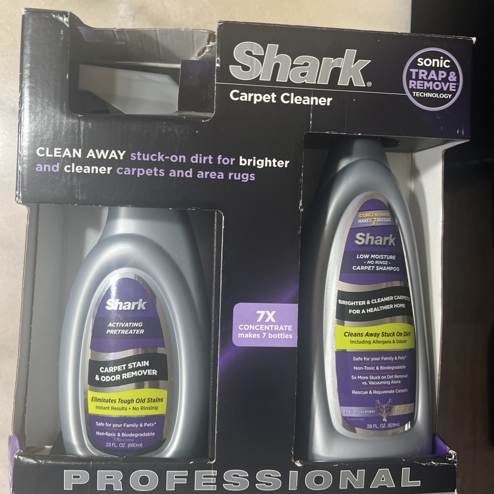 Shark Sonic Carpet Clean/ Odor Remover Plus Conce. Pretreater Carpet Stain.