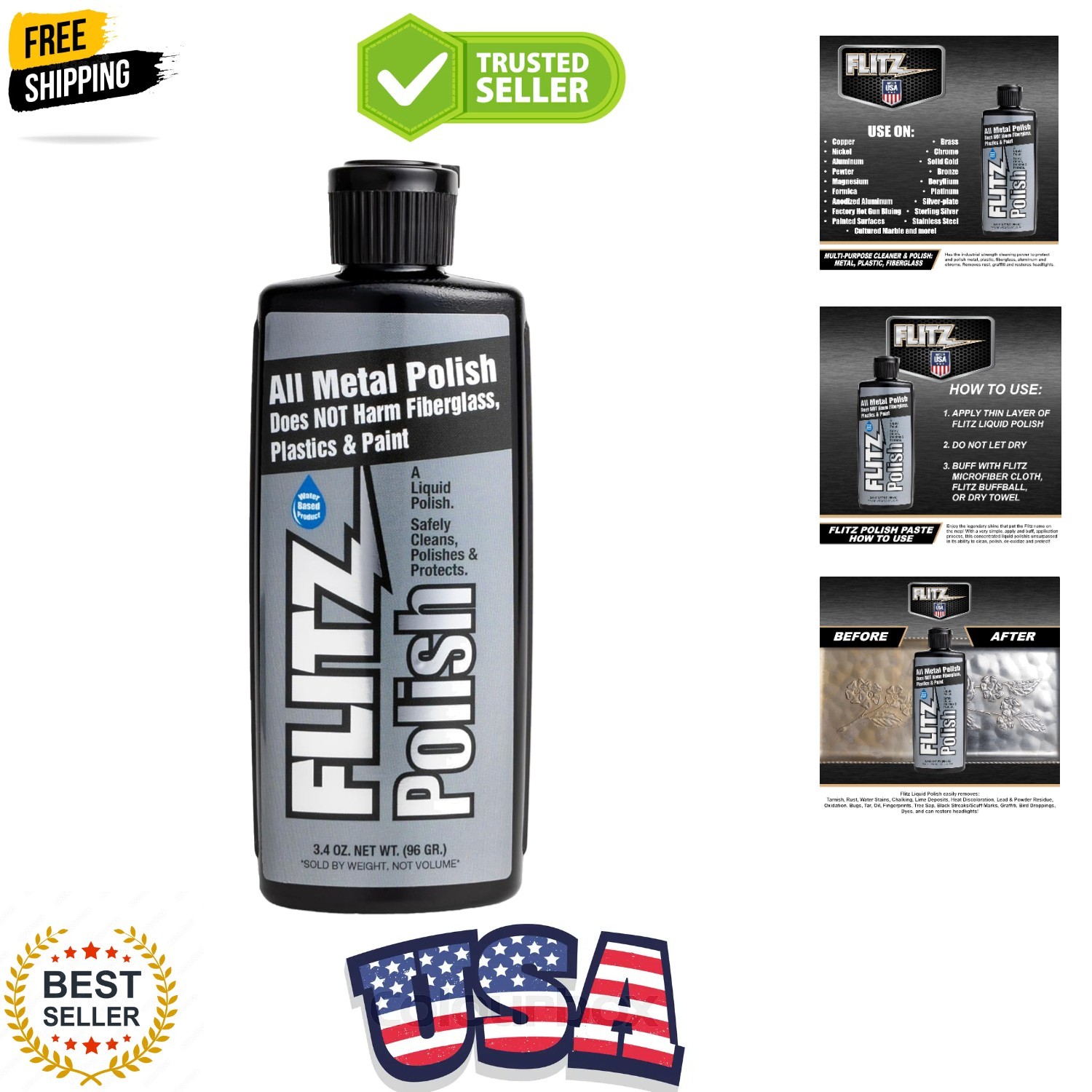 Multi Purpose Metal Polish Liquid – 3.4oz Bottle of -Made Tarnish Remover – F…