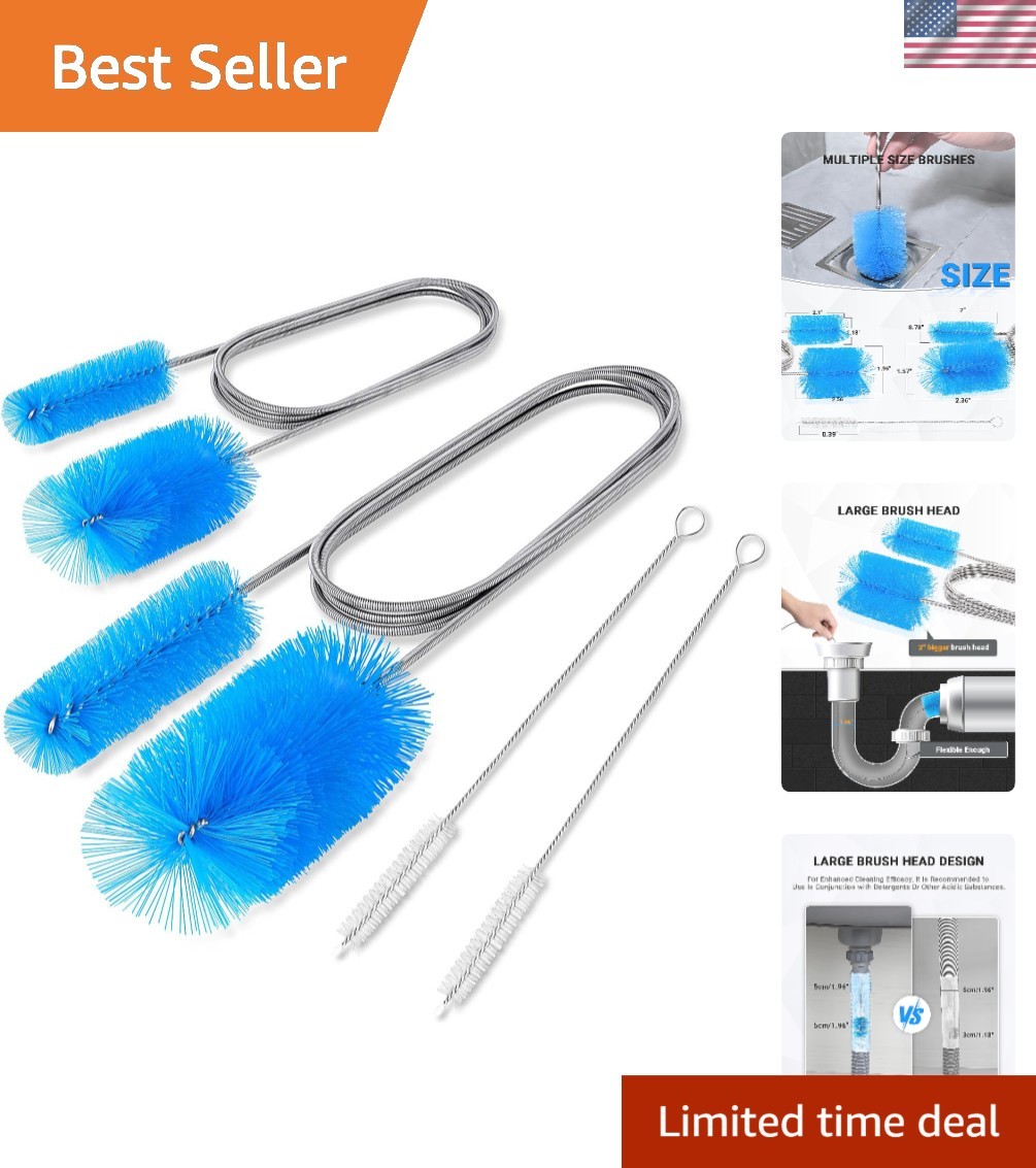 Flexible Long Drain Brush Tool with Large Double Elastic Nylon Ends, Stainles…
