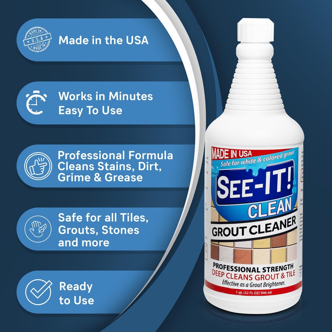 SEE-IT! Grout & Tile Deep Cleaner Brightener & Heavy-Duty Stain Remover Acid-…