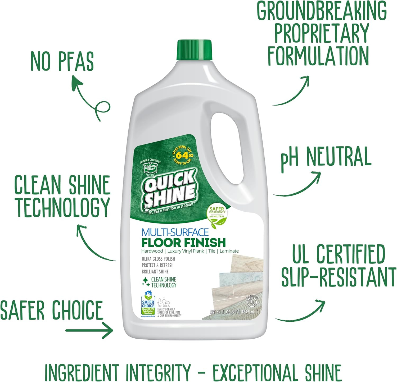 Multi-Surface Floor Finish-Polish 64Oz-4Pk | Safer Choice, No PFAS, Ph Neutral C