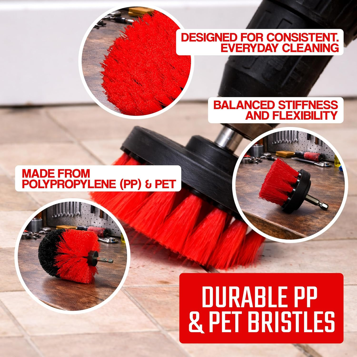 6-Piece Drill Brush Cleaning Set – Power Scrubber Attachments with 2”, 3.5”, 4”