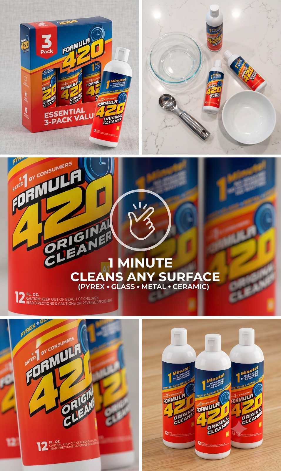 Formula 420 Original Glass Cleaner 12oz Bottle 3 Pack Instant Pyrex Ceramic A1
