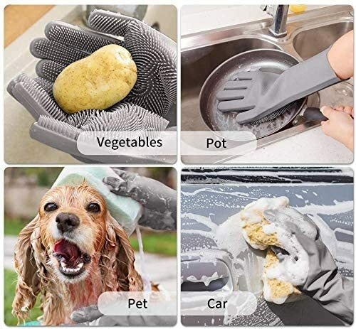 Pet Grooming Gloves Multipurpose Silicone Heat Resistant Soft Brush Massage Mag