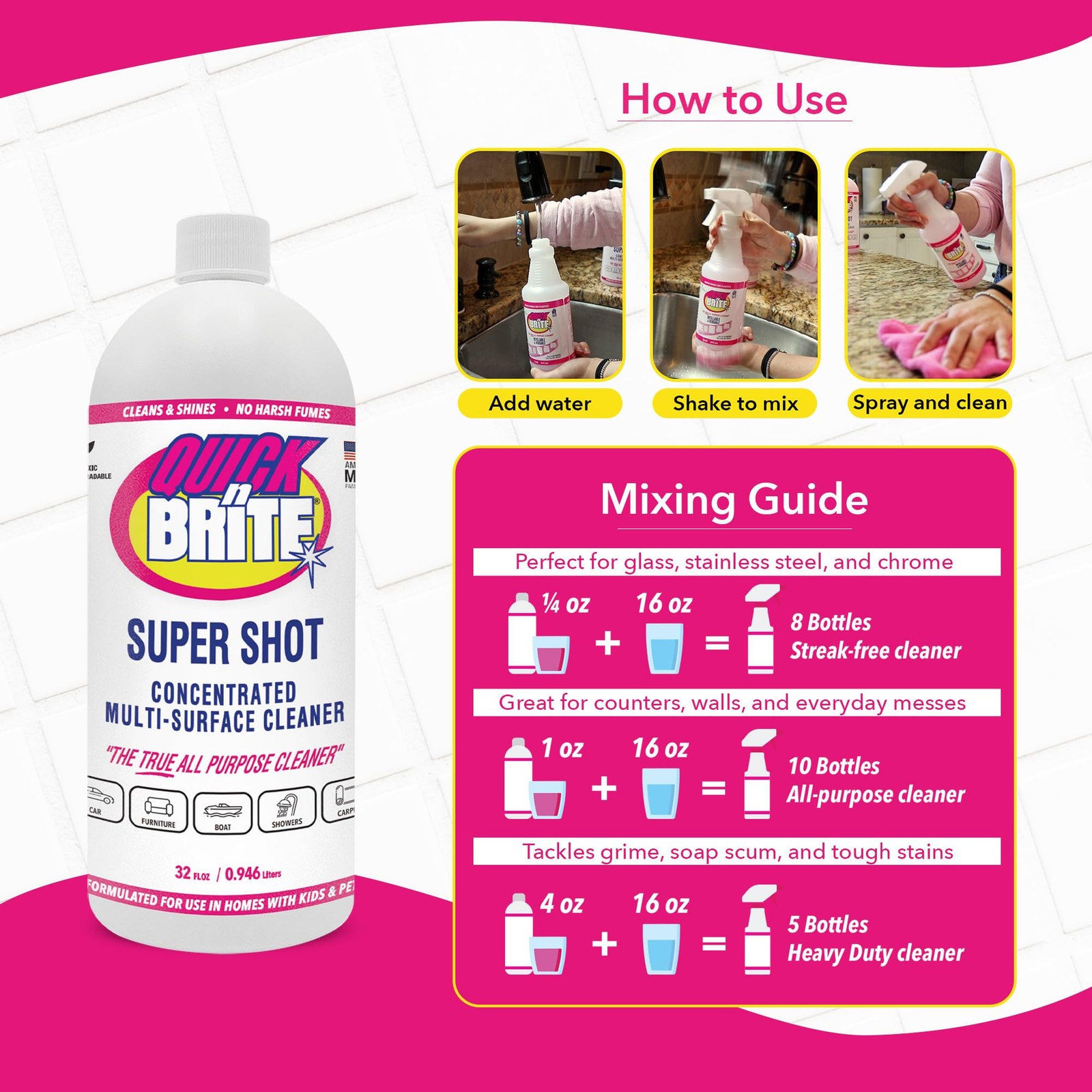 Super Shot Liquid Cleaner, True All Purpose Cleaner, Concentrated, 32 oz