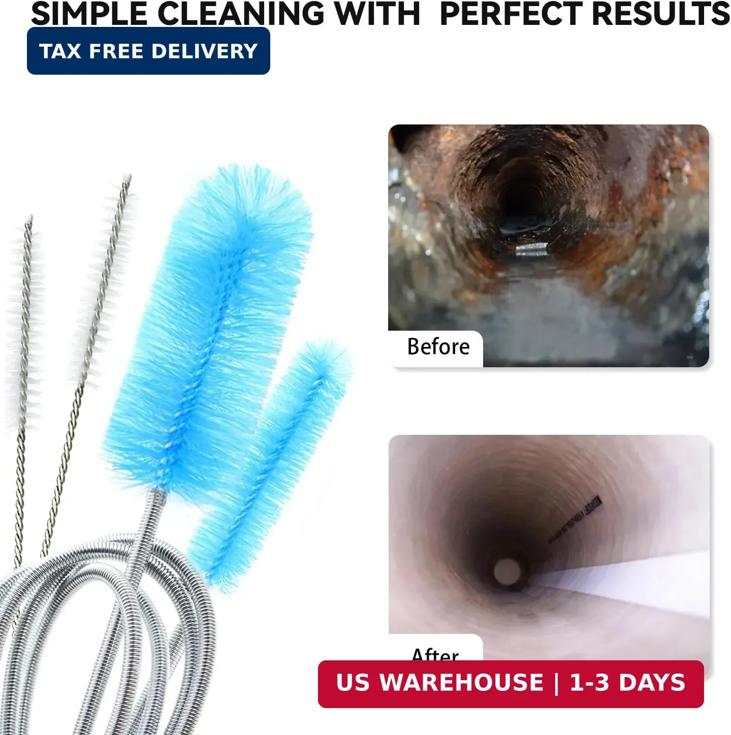 Flexible Drain Brush, 66 Inch Long Double Ended Hose Pipe and 58 Inch Tube Clean