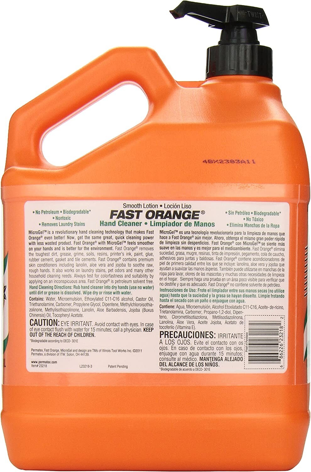 Permatex 23218 Fast Orange Smooth Lotion Hand Cleaner with Pump 1 Gallon