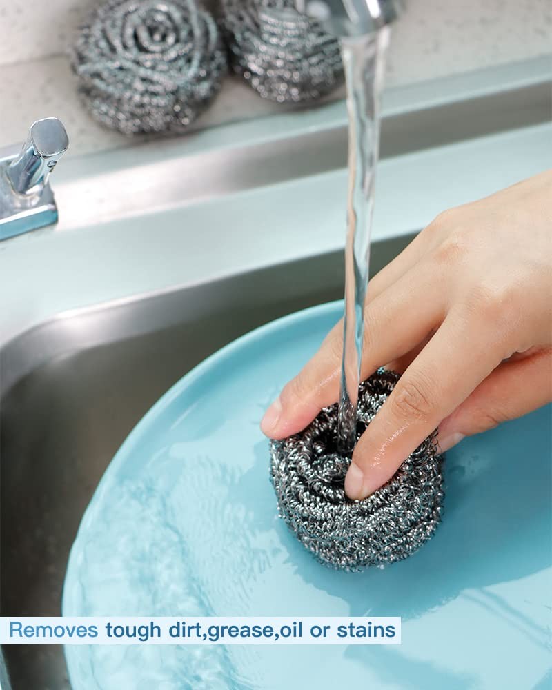 12Pcs Steel Wool Scrubber Pads for Cleaning Dishes, Pans, Pots, Ovens, Grills, S