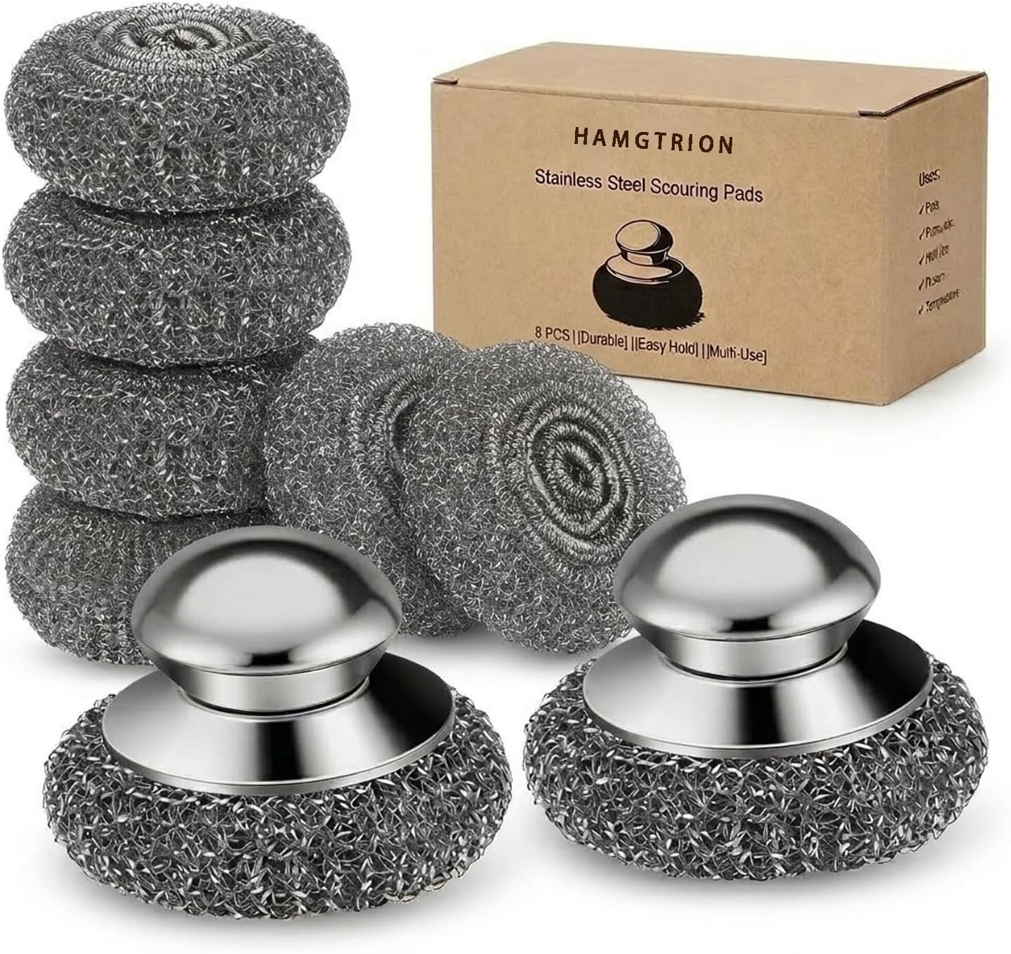 Steel Wool Scrubber, 8-Pack Stainless Steel Scrubber Pads with Handle – the Ulti