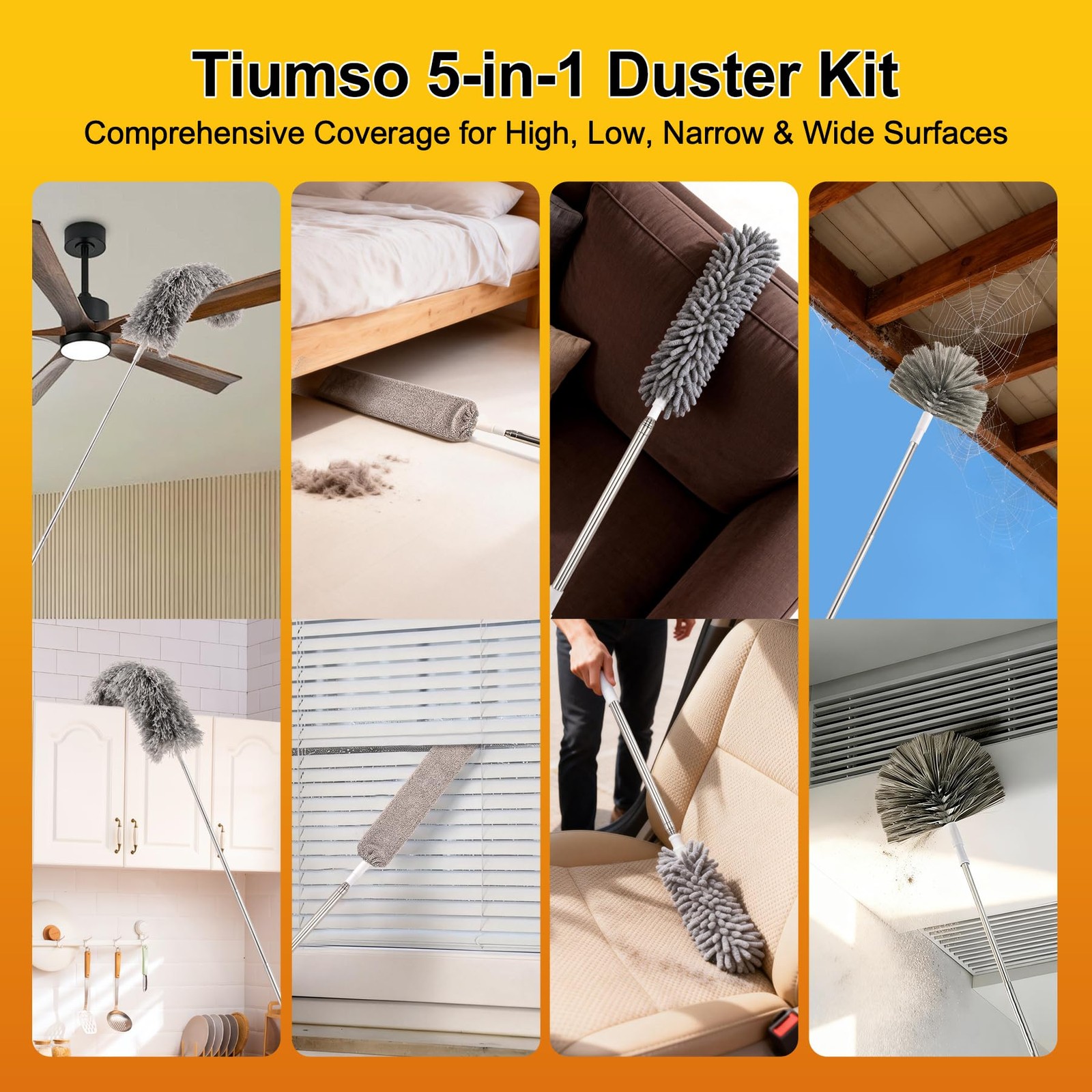 Tiumso Microfiber Feather Duster 5in1 Kit, Dusters for Cleaning, Duster with …
