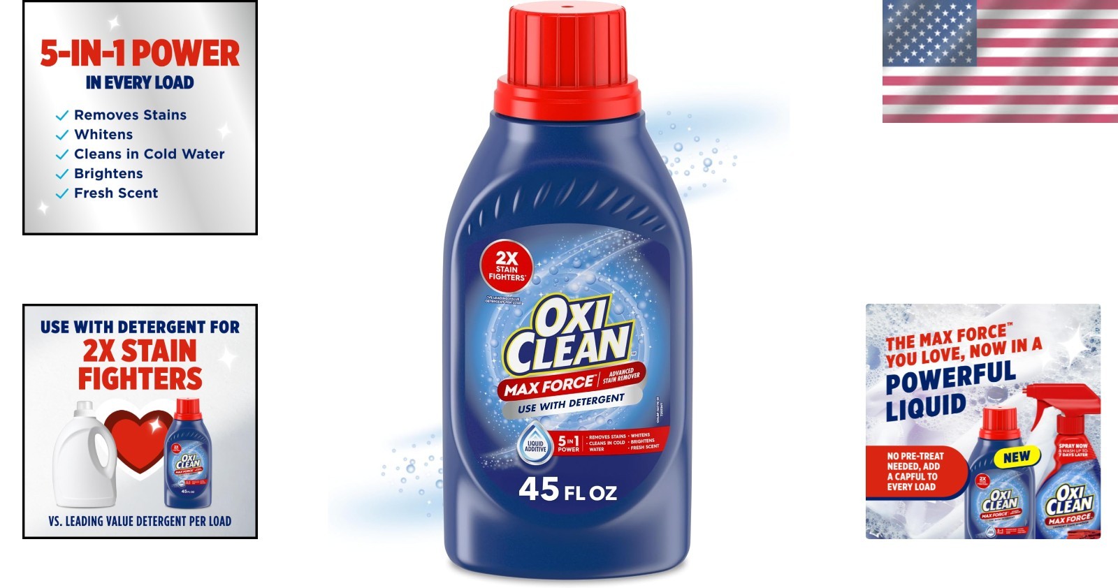Max Force 45 Fl Oz Baby Stain Remover – Color-Safe, Bleach-Free, 5-in-1 Power