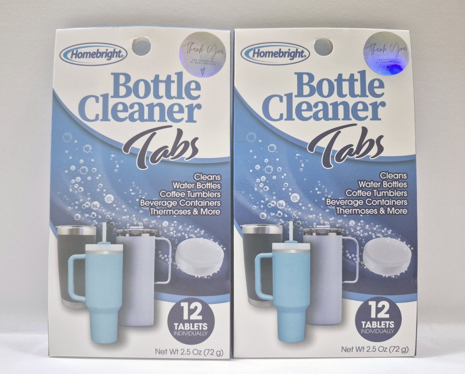 Homebright Bottle Cleaner Tabs- Cleans Water Bottles, Coffee Tumblers 12 Tablets