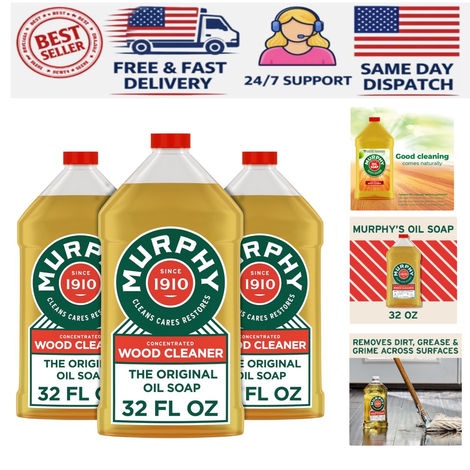 Murphy Concentrated Wood Cleaner Set, 32 Fl Oz Bottles, Ammonia-Free, Citronella
