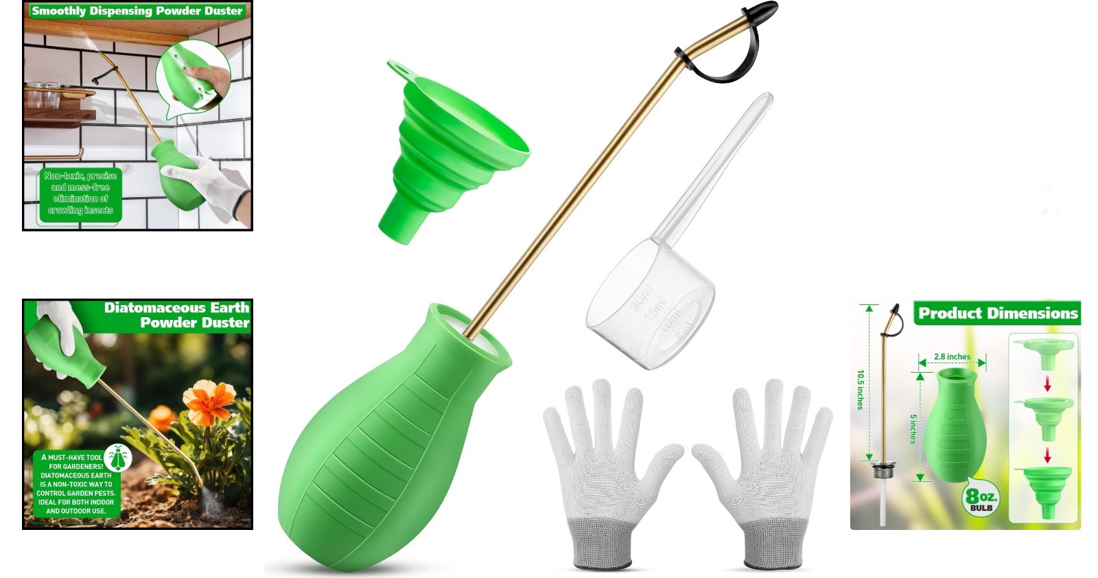 Effortless Powder Application – 8oz Duster with Extendable Handle for Gardening