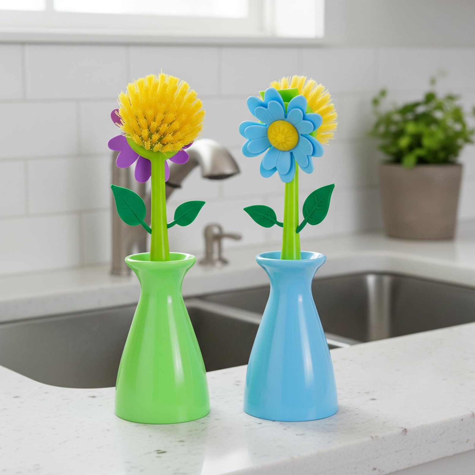 Long Handle Vegetable and Fruit Brush, Florganic Dish Brush with Vase, Long H…