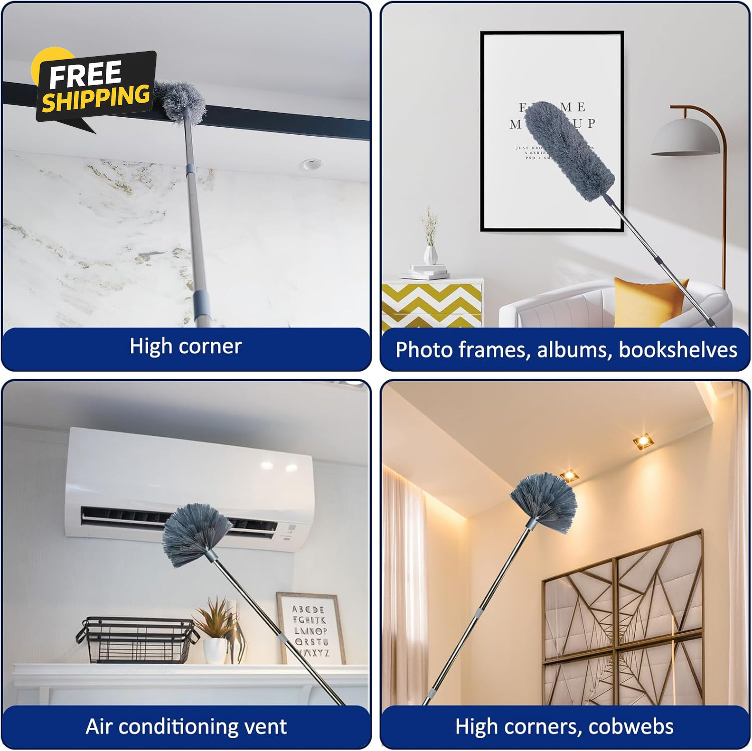 20Ft High Reach Cobweb Duster Kit Extension Pole Ceiling Fan Feather Duster Set