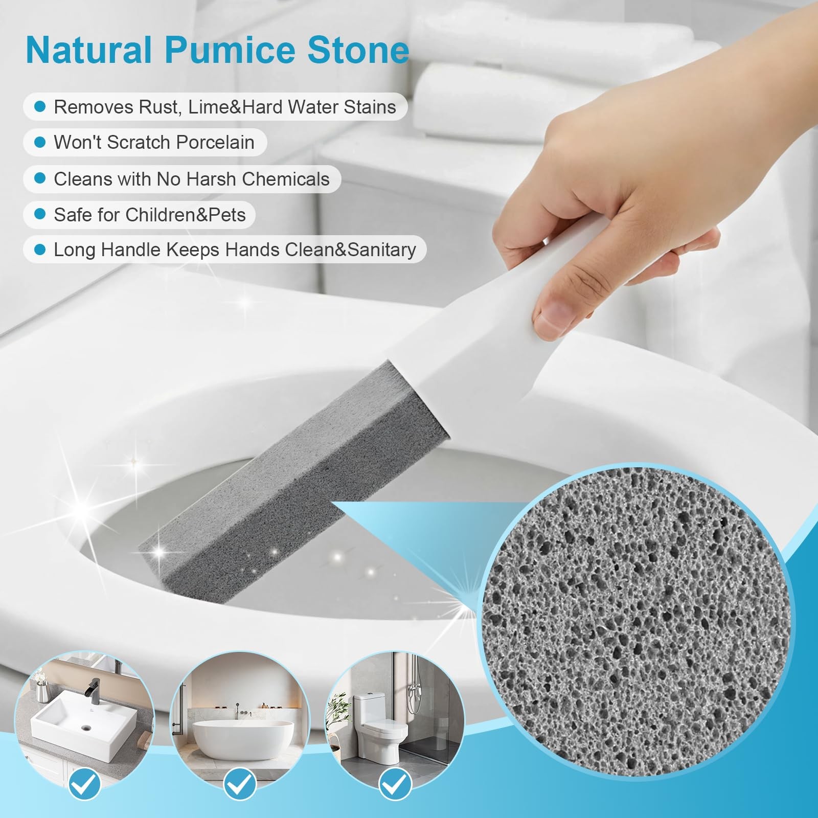 8 Pack Pumice Stone Toilet Bowl Cleaner with Long Handle – Replaceable Toilet