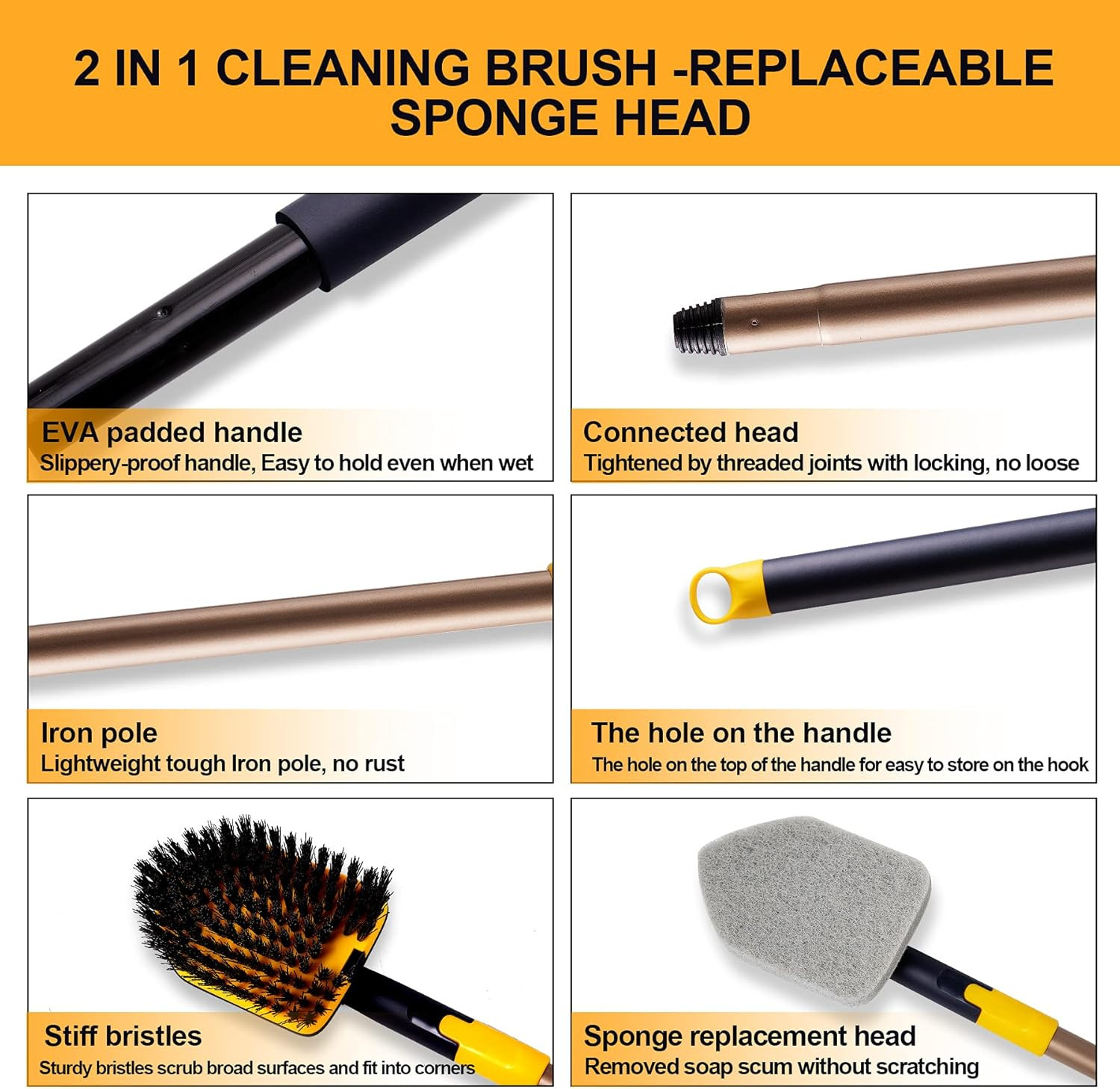 Tub Tile Scrubber Brush 2 in 1 Cleaning Brush 58.2 Inch Adjustable Telescopic Po