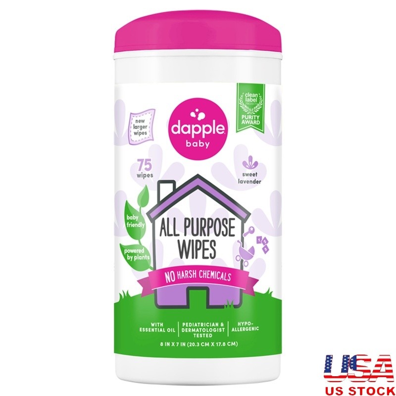 Baby All-Purpose Cleaning Wipes Plant-Based Lavender 75 Count Safe Gentle New