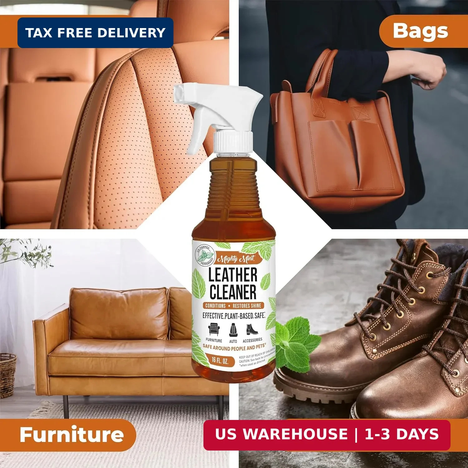 Mighty Mint Leather Cleaner and Conditioner, Plant-Based, Hydrating Spray to Cle