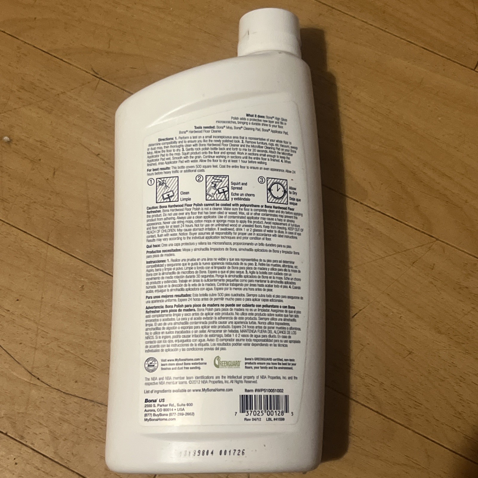 Bona Hardwood Floor Polish 32Oz High Gloss Shine Safe For Wood Floors