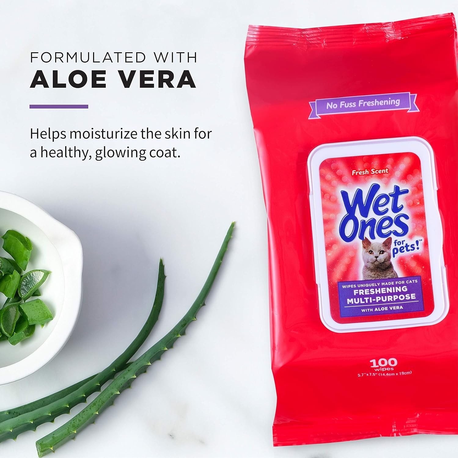 Gentle Freshening Cat Wipes with Aloe Vera, 100 ct – 3 Pack for Easy Grooming