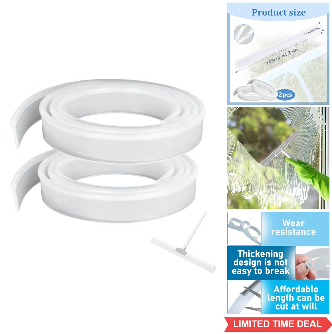 Squeegee Replacement Rubber Blades 2 Pack 41 Inch Silicone for Shower Doors
