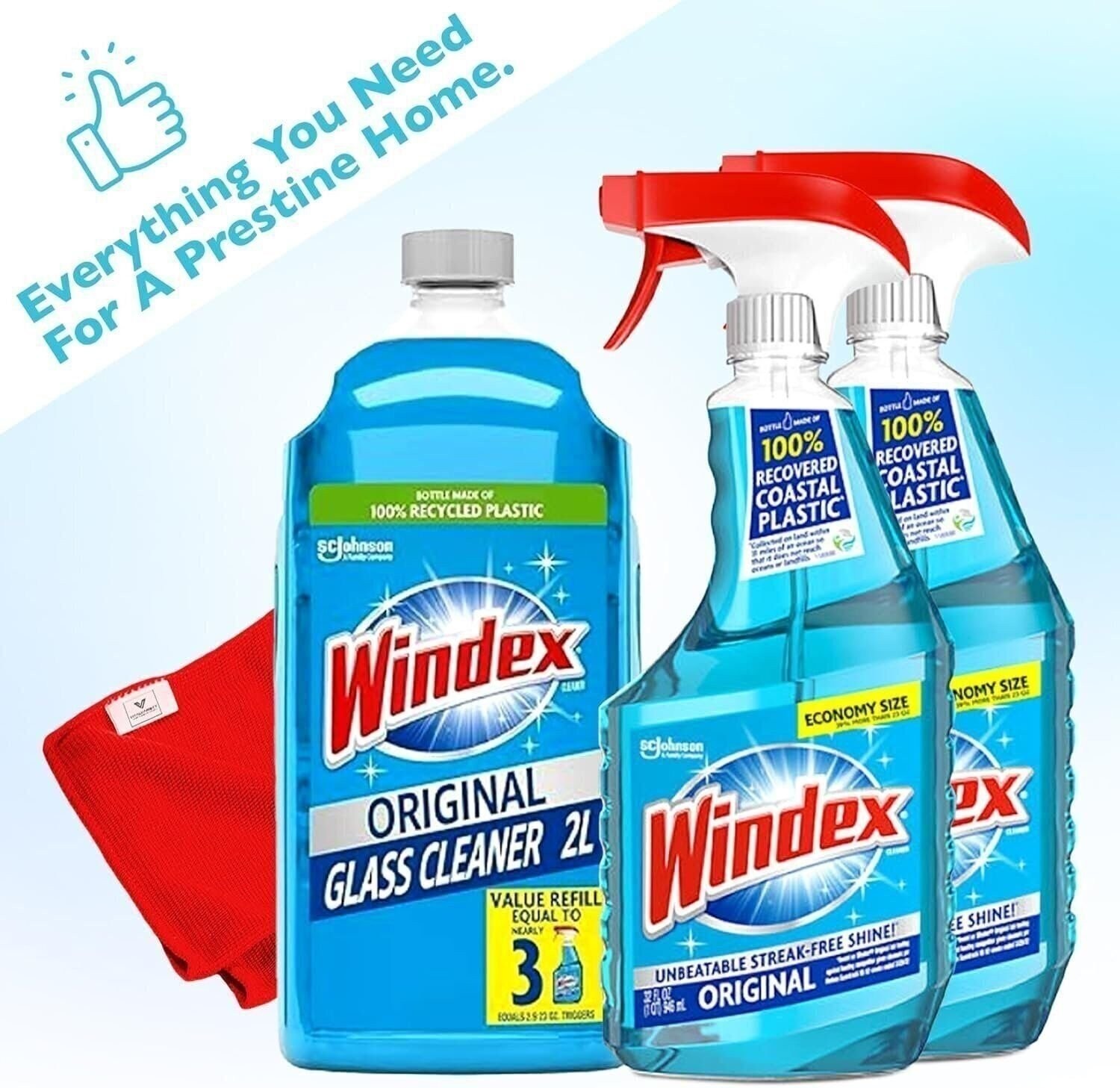 Windex Glass Cleaner Bundle 2 Spray 32 fl oz each and 1 Gallon Refill