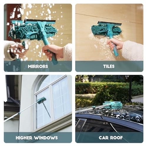 20ft High Reach Window Squeegee with Extension Pole, Telescoping Cleaner Kit, 3-
