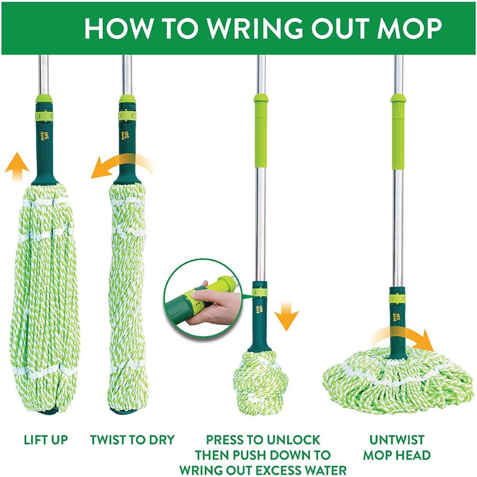 Pine-Sol Broom & Mop Floor Cleaning Set, 7 Piece Kit w/ Wall Mount Storage Rack