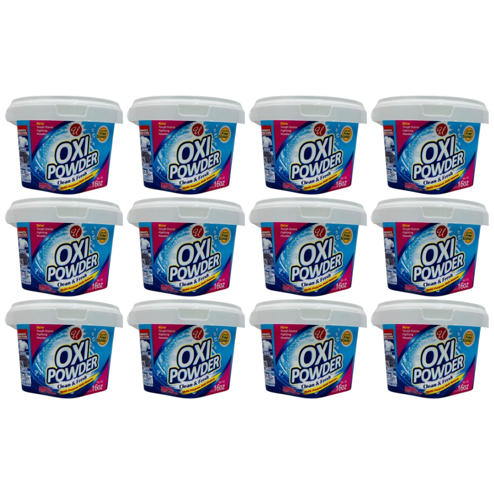Oxi Powder Multi-Purpose Stain Remover – Clean & Fresh, 16oz (397g) (Pack of 12)